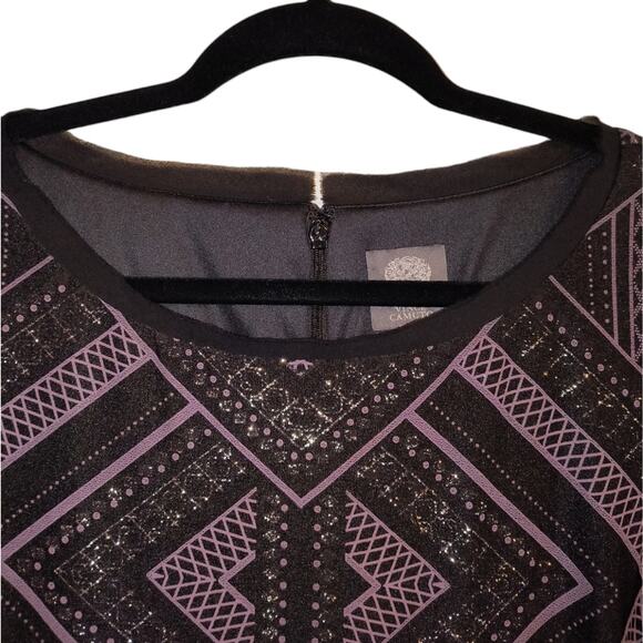 Vince Camuto Women's Black Purple Geometric Print Glitter Shift Dress 14 - Picture 8 of 16